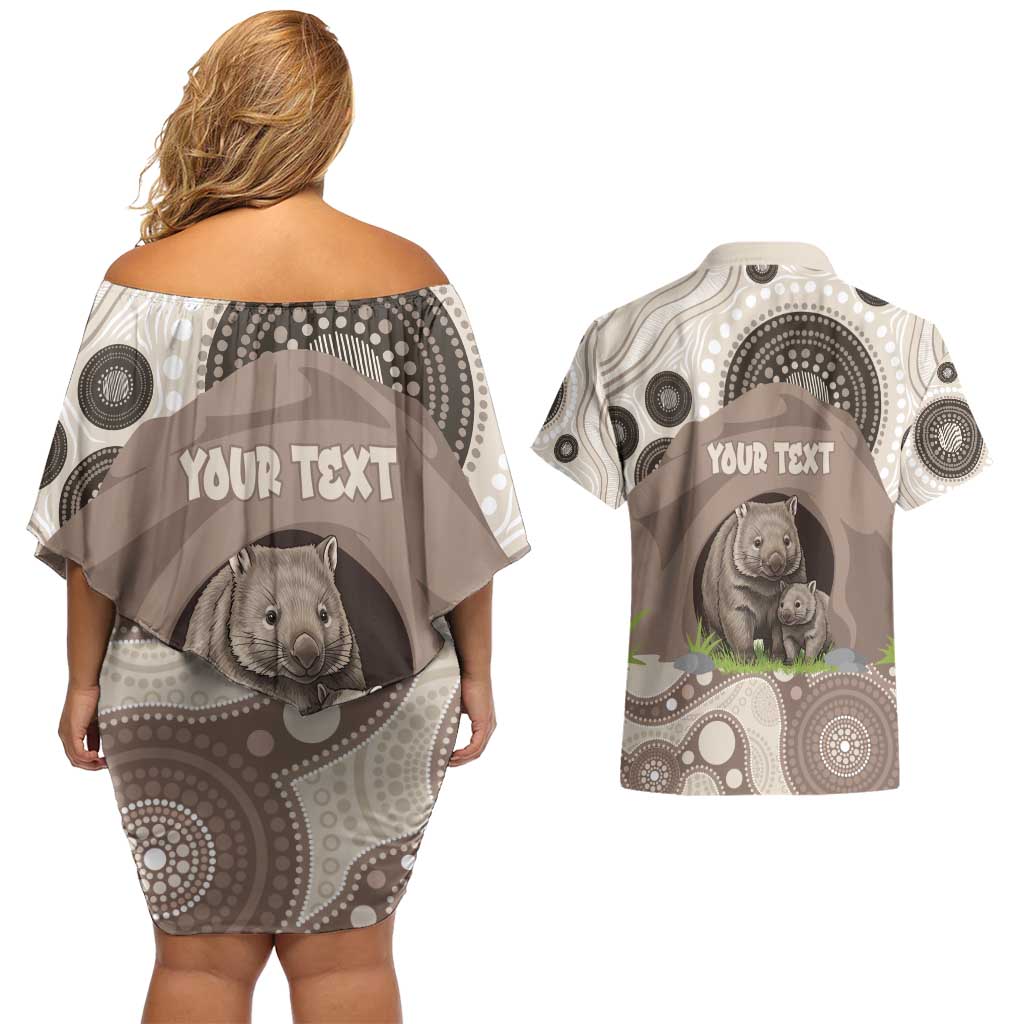 Personalised Australia Wombat Couples Matching Off Shoulder Short Dress and Hawaiian Shirt Welcome To Our Home Aboriginal Art - Aussie Hoodie