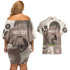 Personalised Australia Wombat Couples Matching Off Shoulder Short Dress and Hawaiian Shirt Welcome To Our Home Aboriginal Art - Aussie Hoodie