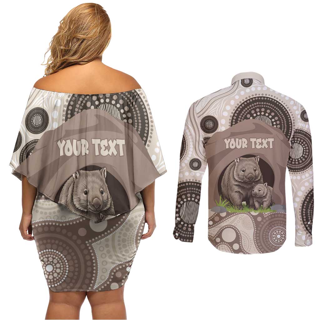 Personalised Australia Wombat Couples Matching Off Shoulder Short Dress and Long Sleeve Button Shirt Welcome To Our Home Aboriginal Art - Aussie Hoodie
