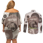 Personalised Australia Wombat Couples Matching Off Shoulder Short Dress and Long Sleeve Button Shirt Welcome To Our Home Aboriginal Art - Aussie Hoodie