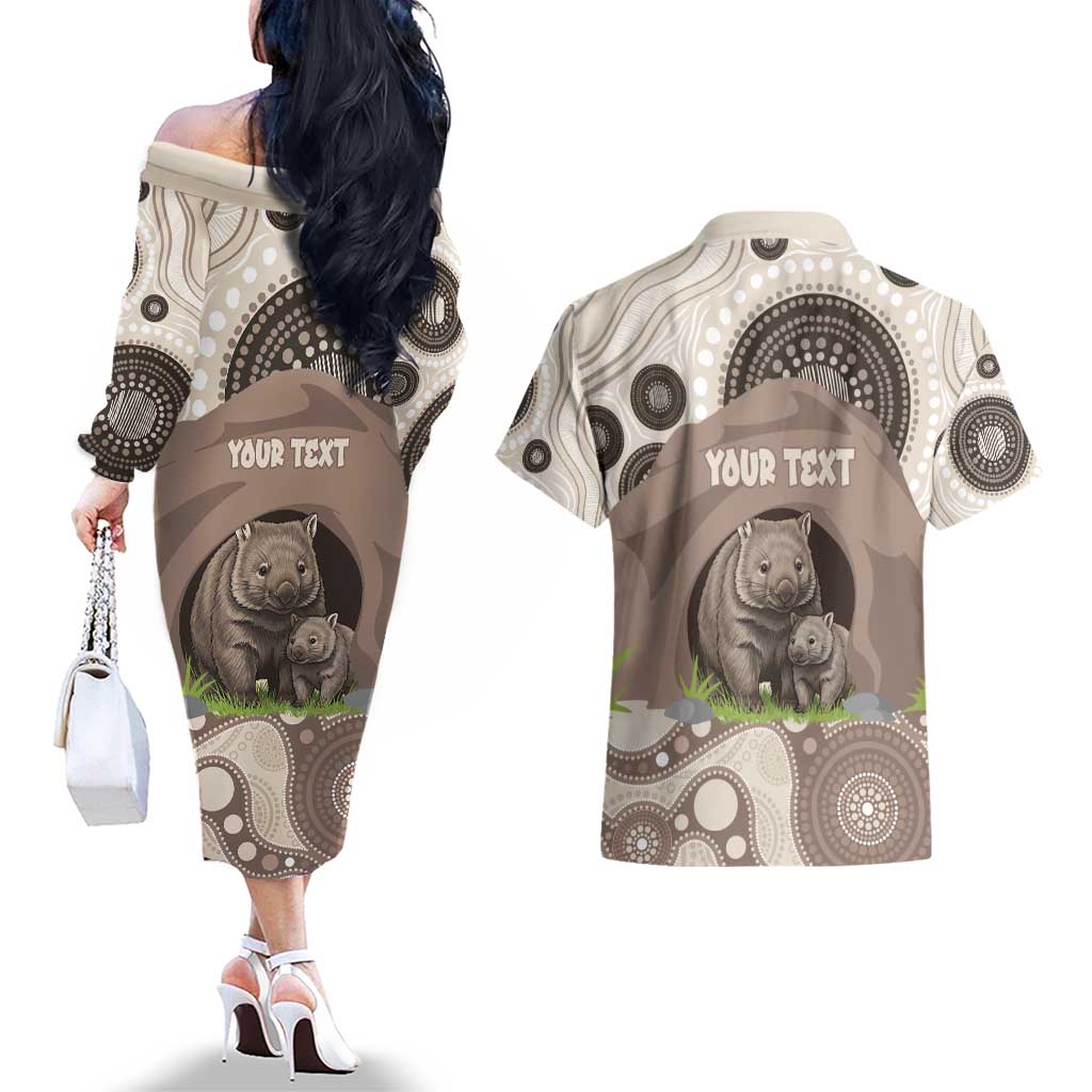 Personalised Australia Wombat Couples Matching Off The Shoulder Long Sleeve Dress and Hawaiian Shirt Welcome To Our Home Aboriginal Art - Aussie Hoodie