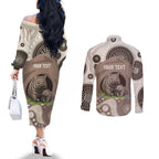Personalised Australia Wombat Couples Matching Off The Shoulder Long Sleeve Dress and Long Sleeve Button Shirt Welcome To Our Home Aboriginal Art - Aussie Hoodie
