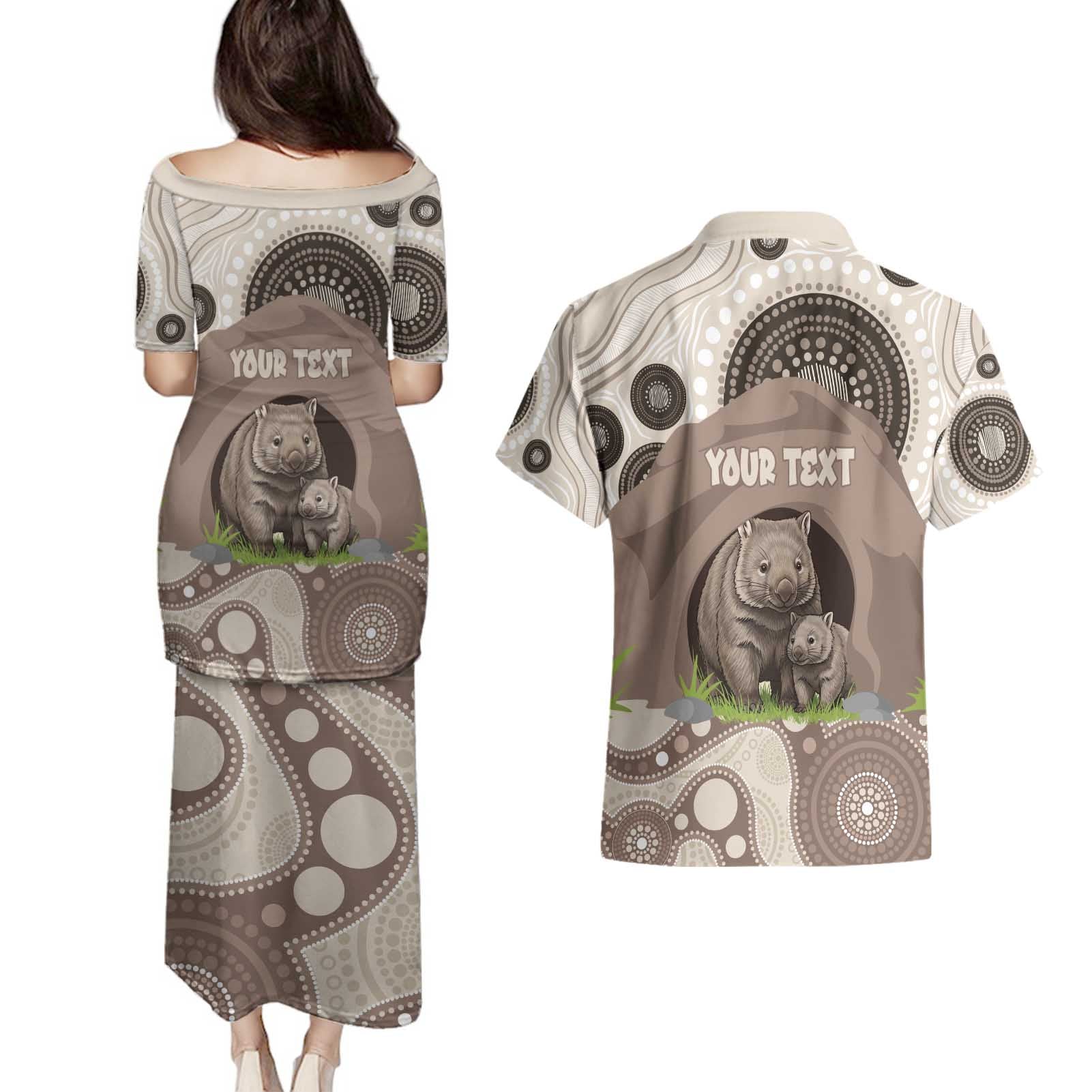 Personalised Australia Wombat Couples Matching Puletasi and Hawaiian Shirt Welcome To Our Home Aboriginal Art - Aussie Hoodie