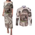 Personalised Australia Wombat Couples Matching Puletasi and Long Sleeve Button Shirt Welcome To Our Home Aboriginal Art - Aussie Hoodie