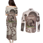 Personalised Australia Wombat Couples Matching Puletasi and Long Sleeve Button Shirt Welcome To Our Home Aboriginal Art - Aussie Hoodie