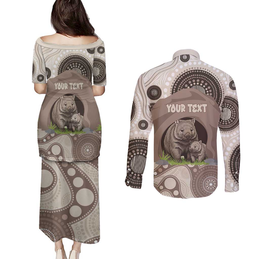 Personalised Australia Wombat Couples Matching Puletasi and Long Sleeve Button Shirt Welcome To Our Home Aboriginal Art - Aussie Hoodie