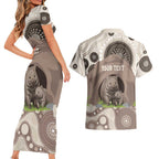 Personalised Australia Wombat Couples Matching Short Sleeve Bodycon Dress and Hawaiian Shirt Welcome To Our Home Aboriginal Art - Aussie Hoodie