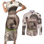 Personalised Australia Wombat Couples Matching Short Sleeve Bodycon Dress and Long Sleeve Button Shirt Welcome To Our Home Aboriginal Art - Aussie Hoodie