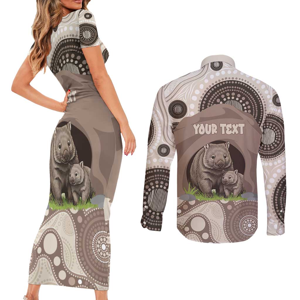 Personalised Australia Wombat Couples Matching Short Sleeve Bodycon Dress and Long Sleeve Button Shirt Welcome To Our Home Aboriginal Art - Aussie Hoodie