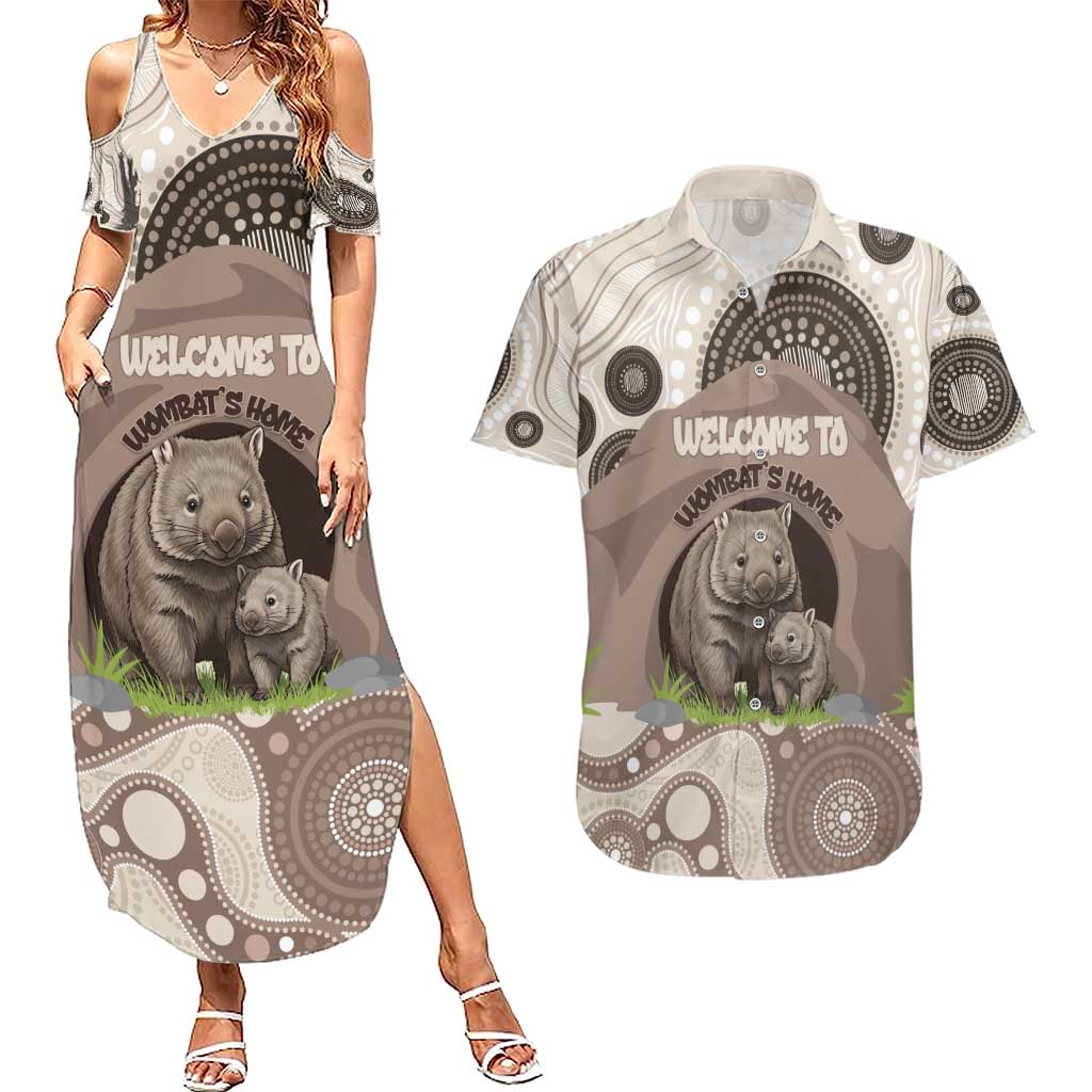Personalised Australia Wombat Couples Matching Summer Maxi Dress and Hawaiian Shirt Welcome To Our Home Aboriginal Art - Aussie Hoodie
