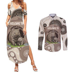 Personalised Australia Wombat Couples Matching Summer Maxi Dress and Long Sleeve Button Shirt Welcome To Our Home Aboriginal Art - Aussie Hoodie