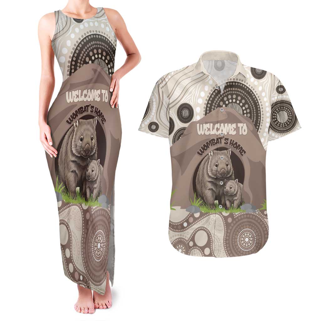 Personalised Australia Wombat Couples Matching Tank Maxi Dress and Hawaiian Shirt Welcome To Our Home Aboriginal Art - Aussie Hoodie
