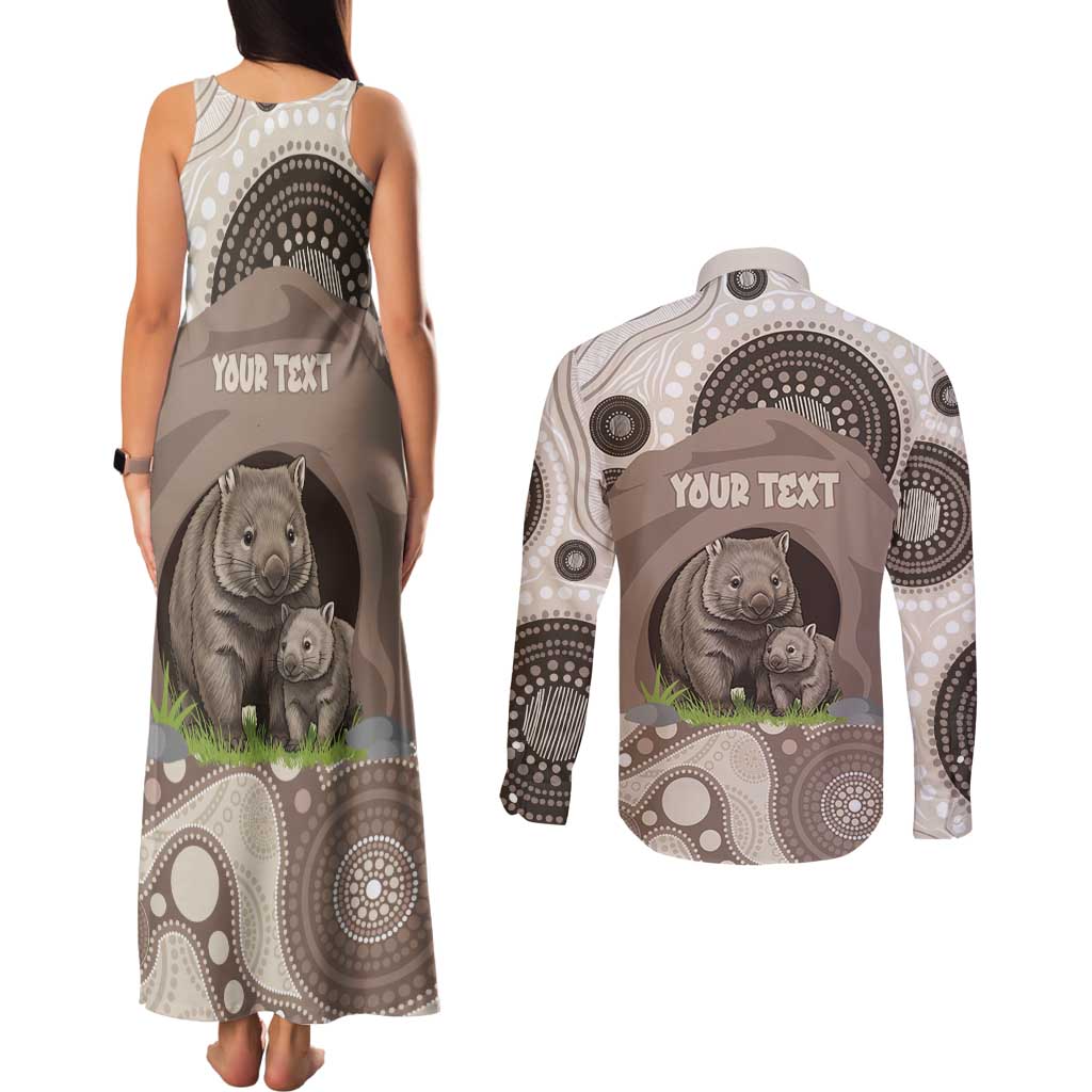 Personalised Australia Wombat Couples Matching Tank Maxi Dress and Long Sleeve Button Shirt Welcome To Our Home Aboriginal Art - Aussie Hoodie