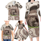 Personalised Australia Wombat Family Matching Long Sleeve Bodycon Dress and Hawaiian Shirt Welcome To Our Home Aboriginal Art - Aussie Hoodie