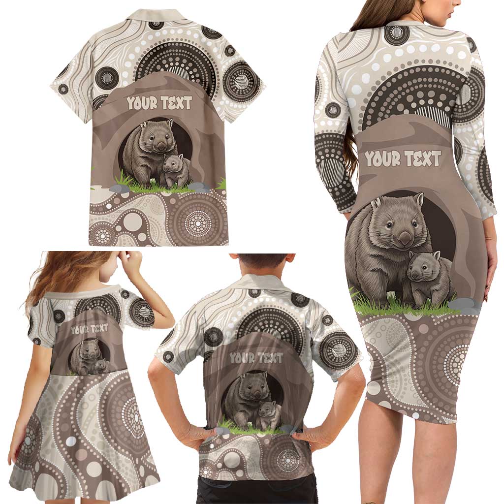Personalised Australia Wombat Family Matching Long Sleeve Bodycon Dress and Hawaiian Shirt Welcome To Our Home Aboriginal Art - Aussie Hoodie