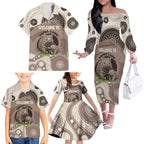 Personalised Australia Wombat Family Matching Off The Shoulder Long Sleeve Dress and Hawaiian Shirt Welcome To Our Home Aboriginal Art - Aussie Hoodie