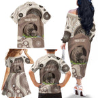 Personalised Australia Wombat Family Matching Off The Shoulder Long Sleeve Dress and Hawaiian Shirt Welcome To Our Home Aboriginal Art - Aussie Hoodie