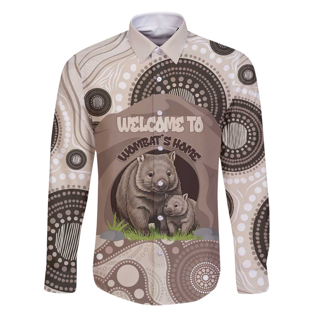 Personalised Australia Wombat Family Matching Off The Shoulder Long Sleeve Dress and Hawaiian Shirt Welcome To Our Home Aboriginal Art - Aussie Hoodie