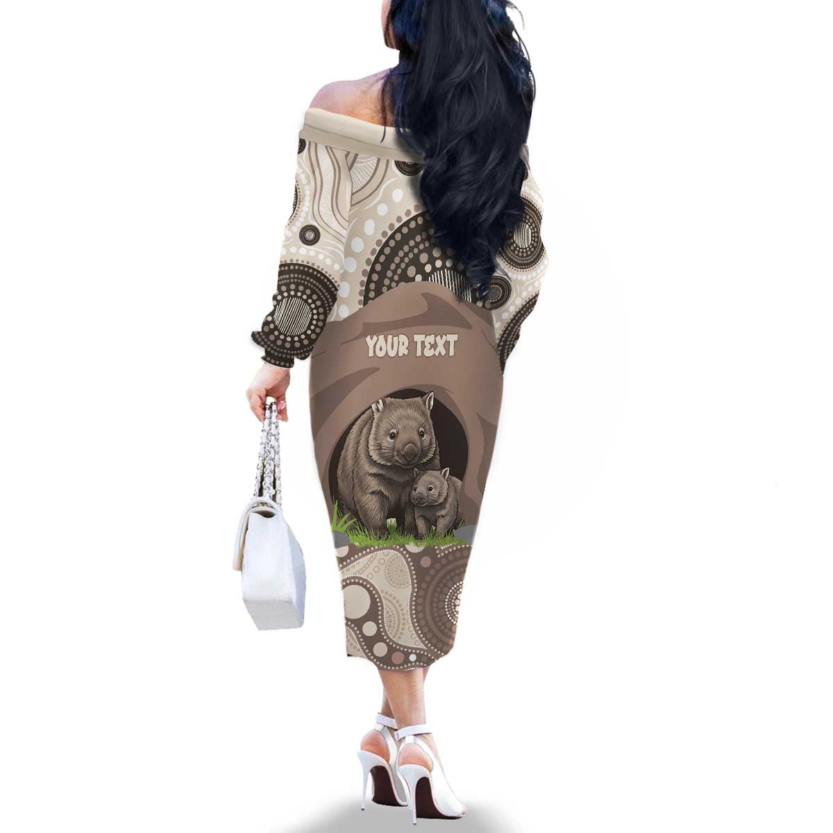 Personalised Australia Wombat Family Matching Off The Shoulder Long Sleeve Dress and Hawaiian Shirt Welcome To Our Home Aboriginal Art - Aussie Hoodie