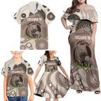 Personalised Australia Wombat Family Matching Off Shoulder Maxi Dress and Hawaiian Shirt Welcome To Our Home Aboriginal Art - Aussie Hoodie