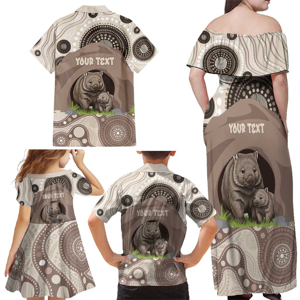 Personalised Australia Wombat Family Matching Off Shoulder Maxi Dress and Hawaiian Shirt Welcome To Our Home Aboriginal Art - Aussie Hoodie