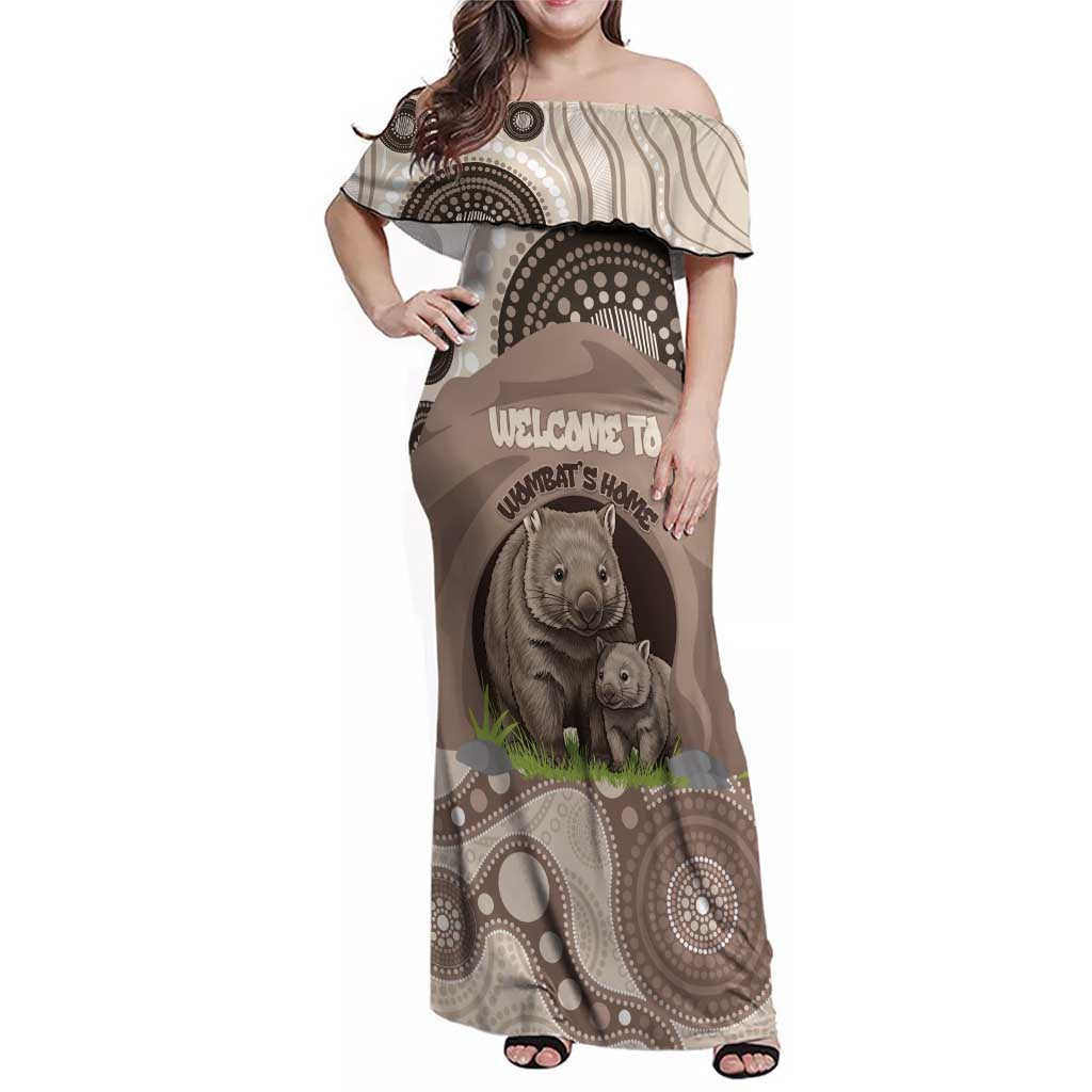 Personalised Australia Wombat Family Matching Off Shoulder Maxi Dress and Hawaiian Shirt Welcome To Our Home Aboriginal Art - Aussie Hoodie