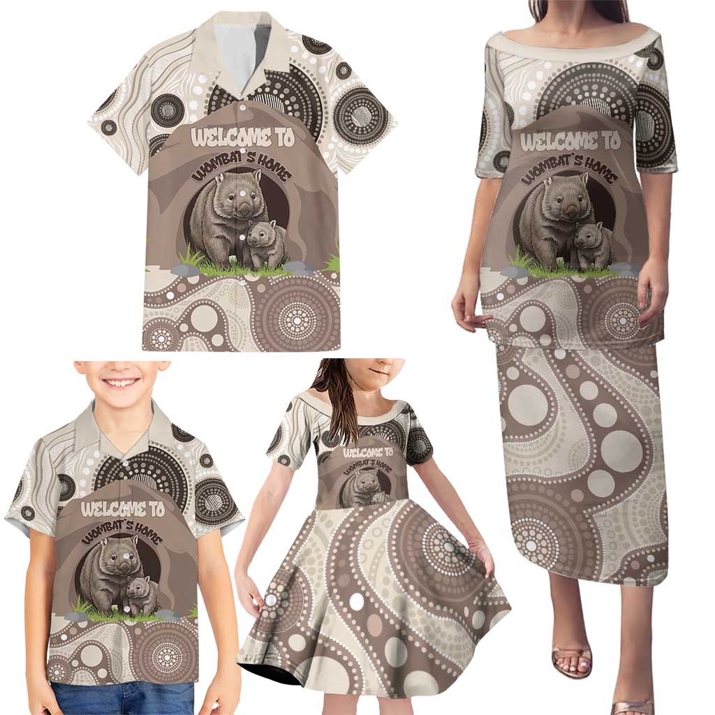 Personalised Australia Wombat Family Matching Puletasi and Hawaiian Shirt Welcome To Our Home Aboriginal Art - Aussie Hoodie