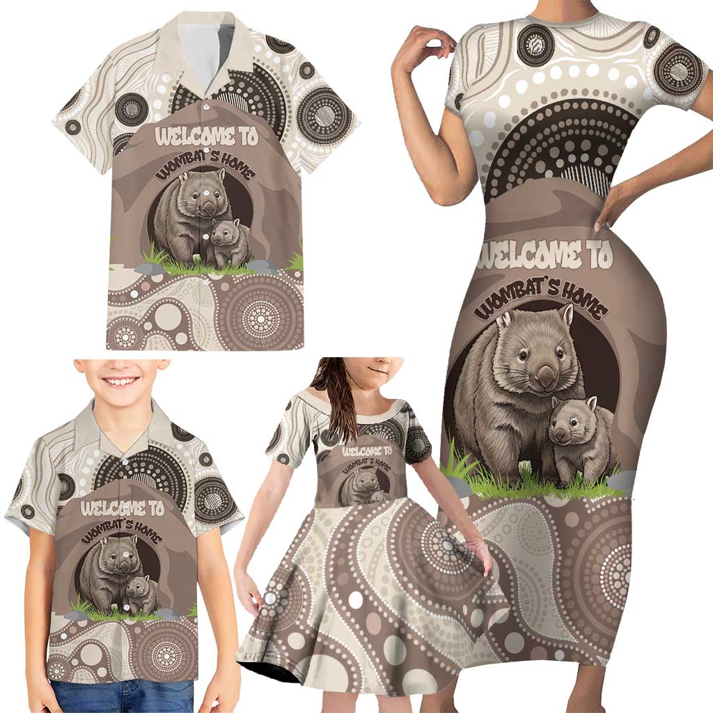 Personalised Australia Wombat Family Matching Short Sleeve Bodycon Dress and Hawaiian Shirt Welcome To Our Home Aboriginal Art - Aussie Hoodie
