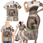 Personalised Australia Wombat Family Matching Short Sleeve Bodycon Dress and Hawaiian Shirt Welcome To Our Home Aboriginal Art - Aussie Hoodie