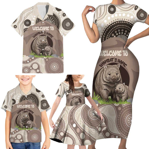 Personalised Australia Wombat Family Matching Short Sleeve Bodycon Dress and Hawaiian Shirt Welcome To Our Home Aboriginal Art - Aussie Hoodie