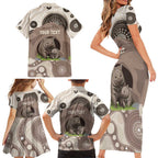 Personalised Australia Wombat Family Matching Short Sleeve Bodycon Dress and Hawaiian Shirt Welcome To Our Home Aboriginal Art - Aussie Hoodie