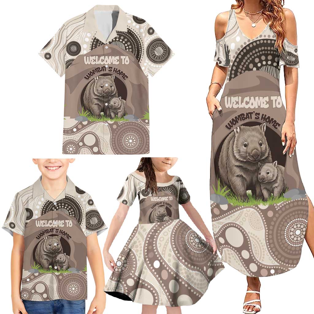 Personalised Australia Wombat Family Matching Summer Maxi Dress and Hawaiian Shirt Welcome To Our Home Aboriginal Art - Aussie Hoodie