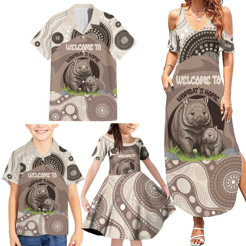 Personalised Australia Wombat Family Matching Summer Maxi Dress and Hawaiian Shirt Welcome To Our Home Aboriginal Art - Aussie Hoodie