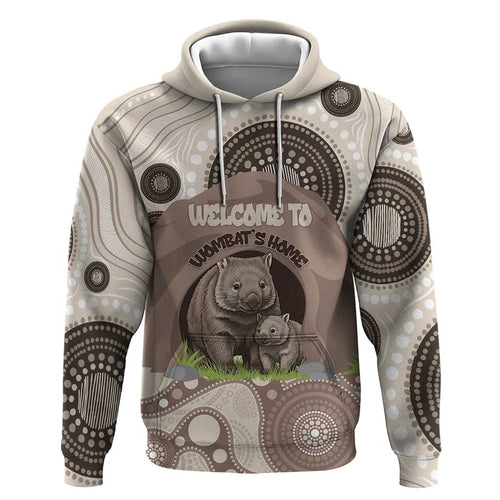 Personalised Australia Wombat Hoodie Welcome To Our Home Aboriginal Art - Aussie Hoodie