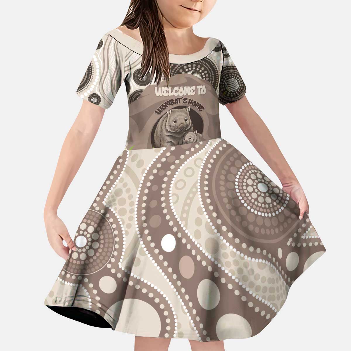Personalised Australia Wombat Kid Short Sleeve Dress Welcome To Our Home Aboriginal Art - Aussie Hoodie