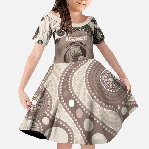Personalised Australia Wombat Kid Short Sleeve Dress Welcome To Our Home Aboriginal Art - Aussie Hoodie