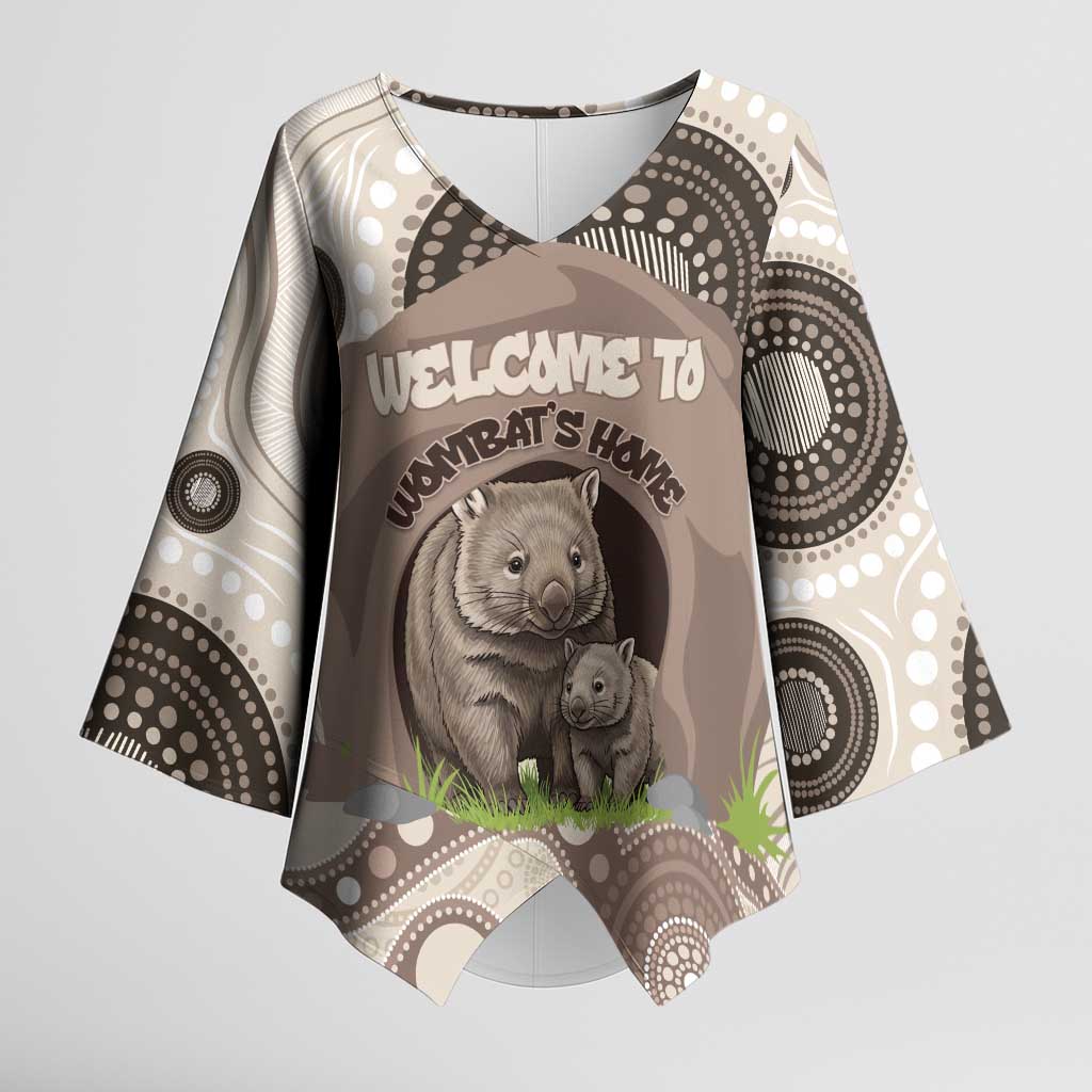 Personalised Australia Wombat Kimono Sleeve Blouse Welcome To Our Home Aboriginal Art - Aussie Hoodie