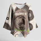 Personalised Australia Wombat Kimono Sleeve Blouse Welcome To Our Home Aboriginal Art - Aussie Hoodie
