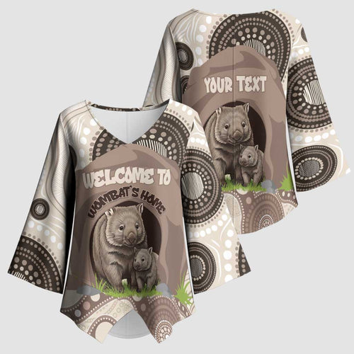 Personalised Australia Wombat Kimono Sleeve Blouse Welcome To Our Home Aboriginal Art - Aussie Hoodie