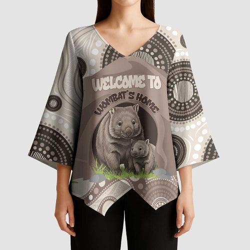 Personalised Australia Wombat Kimono Sleeve Blouse Welcome To Our Home Aboriginal Art - Aussie Hoodie