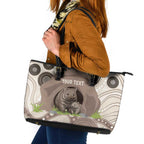 Personalised Australia Wombat Leather Tote Bag Welcome To Our Home Aboriginal Art - Aussie Hoodie