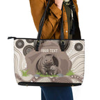 Personalised Australia Wombat Leather Tote Bag Welcome To Our Home Aboriginal Art - Aussie Hoodie