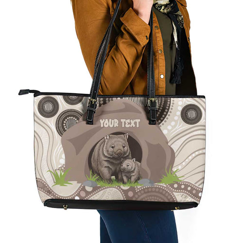 Personalised Australia Wombat Leather Tote Bag Welcome To Our Home Aboriginal Art - Aussie Hoodie