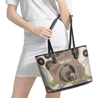 Personalised Australia Wombat Leather Tote Bag Welcome To Our Home Aboriginal Art - Aussie Hoodie