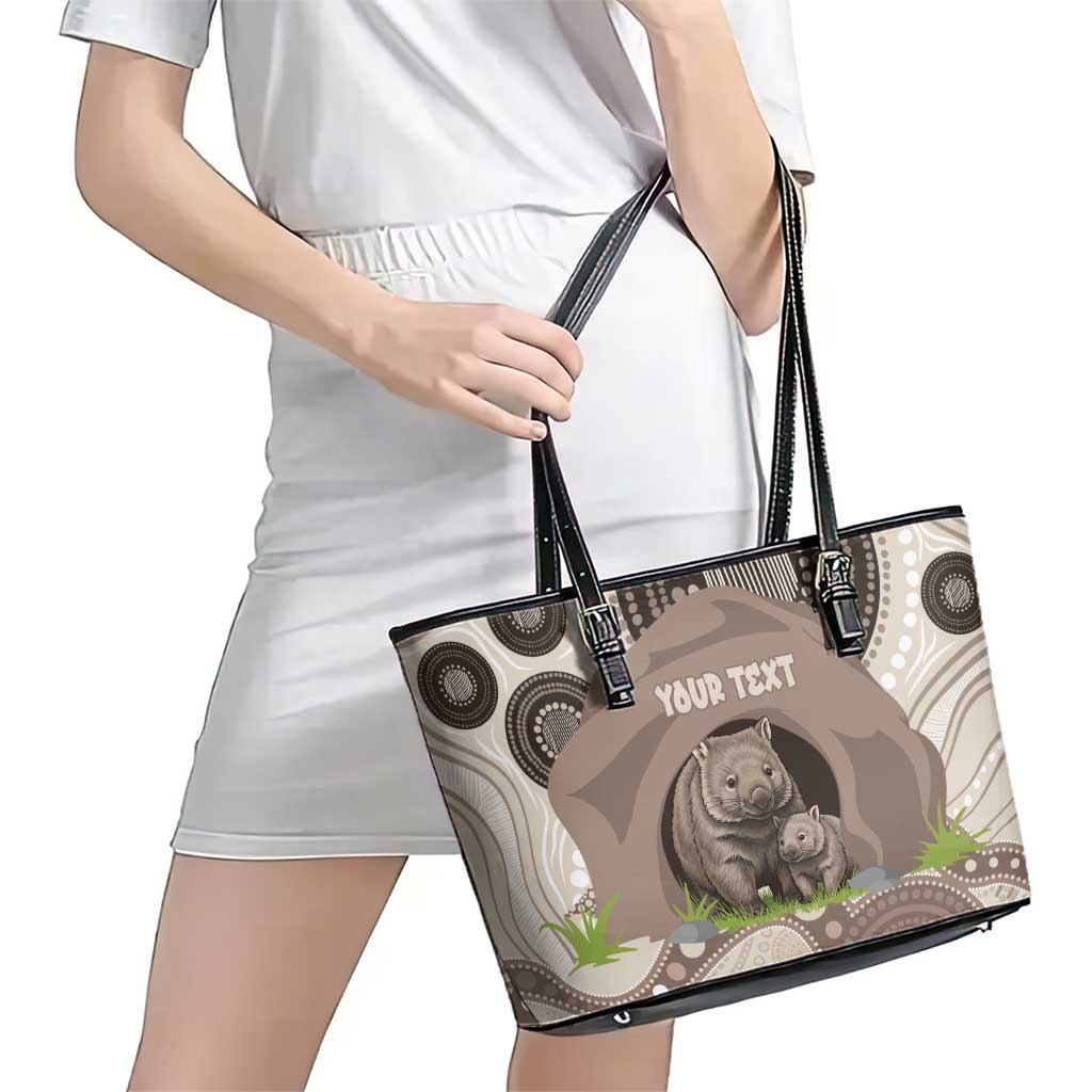 Personalised Australia Wombat Leather Tote Bag Welcome To Our Home Aboriginal Art - Aussie Hoodie