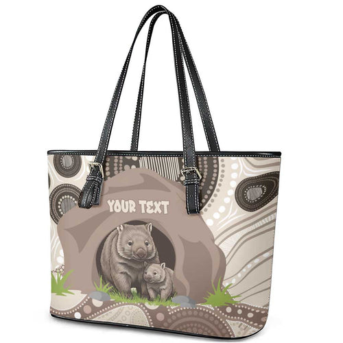 Personalised Australia Wombat Leather Tote Bag Welcome To Our Home Aboriginal Art - Aussie Hoodie