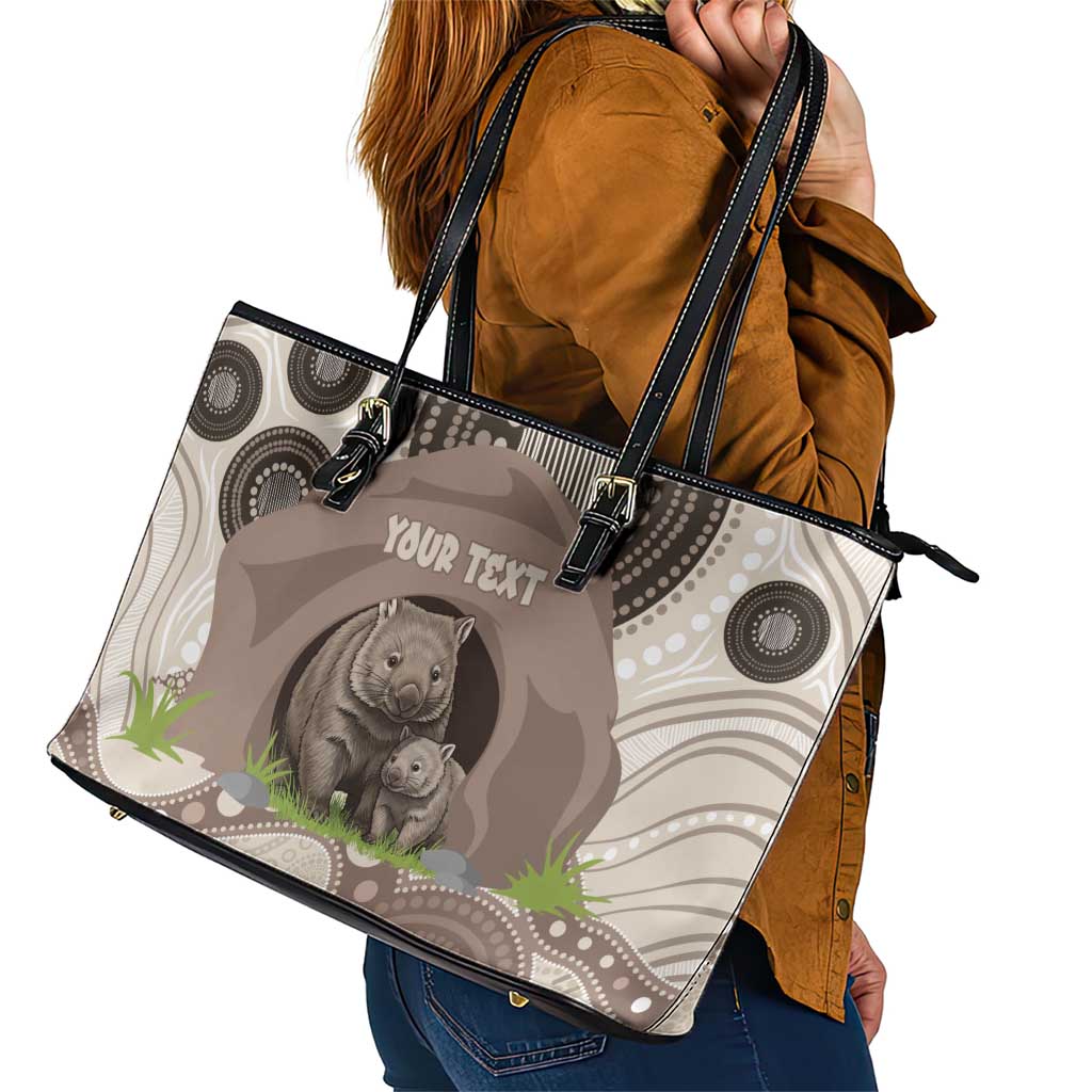Personalised Australia Wombat Leather Tote Bag Welcome To Our Home Aboriginal Art - Aussie Hoodie