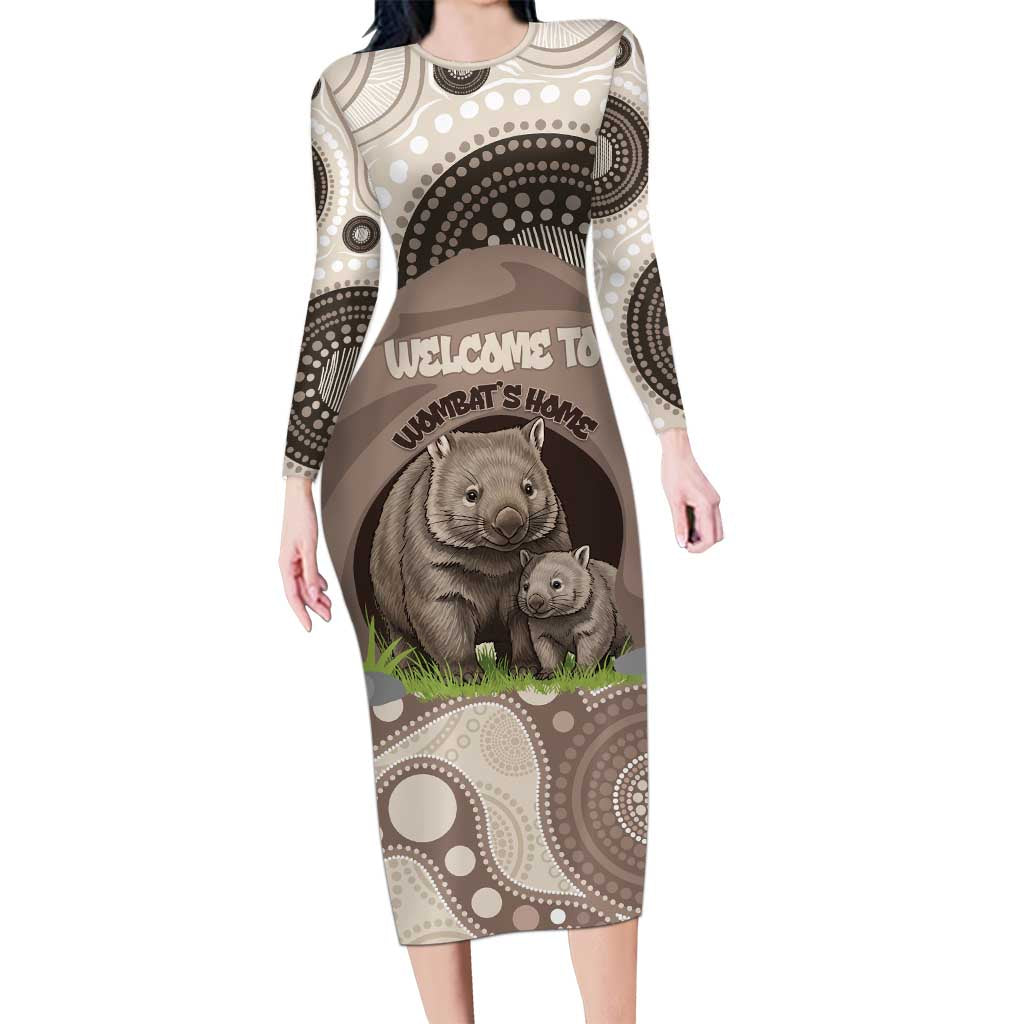 Personalised Australia Wombat Long Sleeve Bodycon Dress Welcome To Our Home Aboriginal Art - Aussie Hoodie