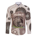 Personalised Australia Wombat Long Sleeve Button Shirt Welcome To Our Home Aboriginal Art - Aussie Hoodie