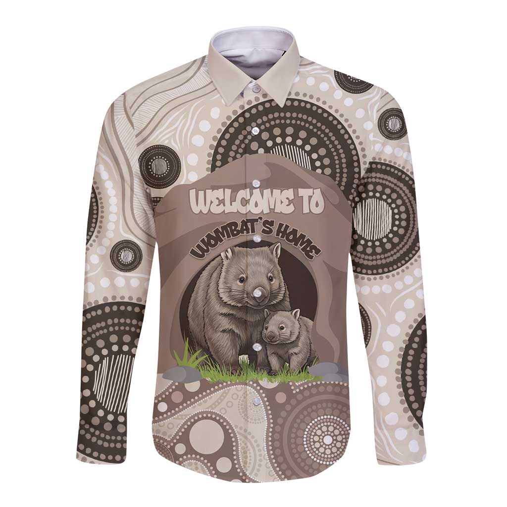 Personalised Australia Wombat Long Sleeve Button Shirt Welcome To Our Home Aboriginal Art - Aussie Hoodie